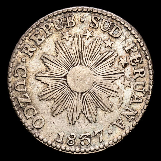 Perú. 2 Reales. (5,54 g.). Cuzco. 1837. B·A. KM-169,1. MBC/BC. Moneda provisional