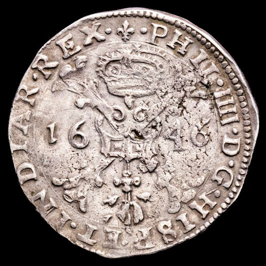Paises Bajos – Felipe IV. Patagón. (27,74 g.). Brujas. 1646. (Tauler-2677). (Vanhoudt-645 BG). (Vti-1073). MBC+. Escasa.