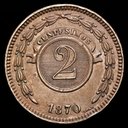Paraguay – República. 2 Centésimos. (9,71g.). 1870. KM-3. VF+.