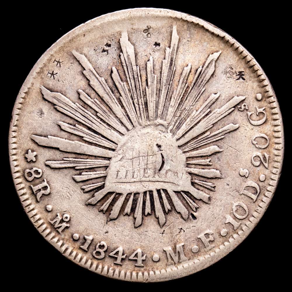 México. 8 Reales. (26,62 g.). México. 1844. Ensayador M·F. KM-377.10. MBC-.